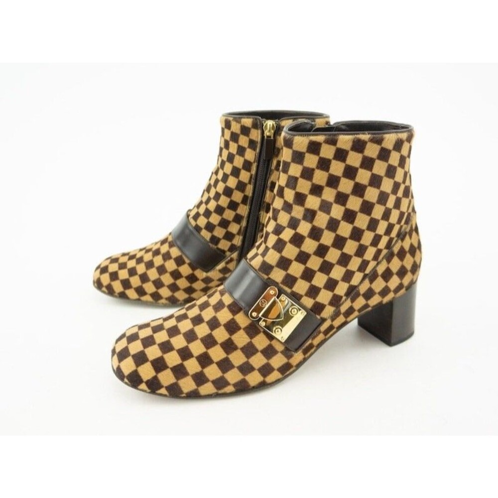 Rare Louis Vuitton Damier Boots Pony Hair Size 38.5 US 8 or 8.5 Vintage Used